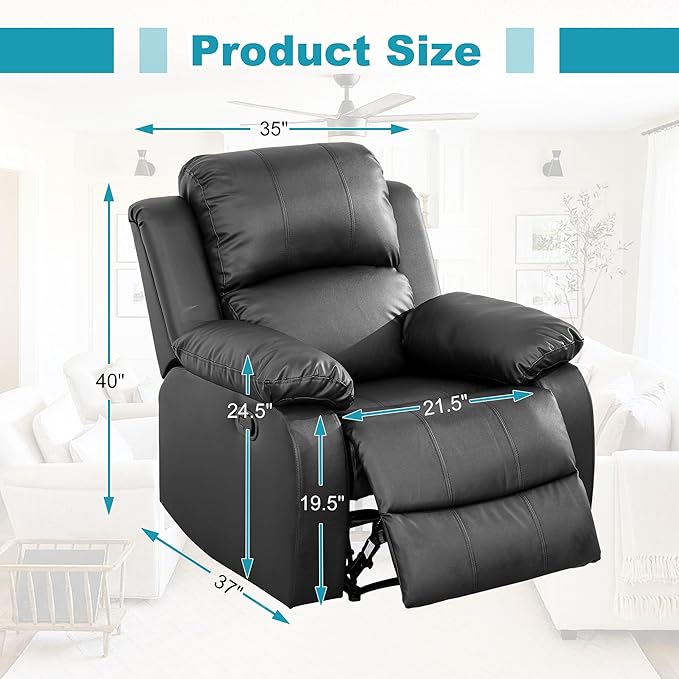 Recliner Sofa Set Couches for Living Room Chair Semi PU Fabric Living Room Furniture Sets, Adjusted Reclining Couch Furniture Sofa Set for Theater Seating, Black