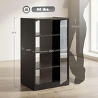 HOMCOM Media Cabinet, 4-Tier Stereo Cabinet for Vinyl Record Player, Gaming Console, AV Record Player Stand with Adjustable Shelves, Push-to-Open Glass Doors and Cable Management, Distressed Black