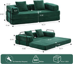 ZEIINPA Convertible Floor Sofa Bed with Fixed-Shape Frame, Modular Corduroy Folding Mattress Couch with Armrest, Floor Sofa Lounge Couch for Living Room Bedroom Lounge Studio,Emerald Green