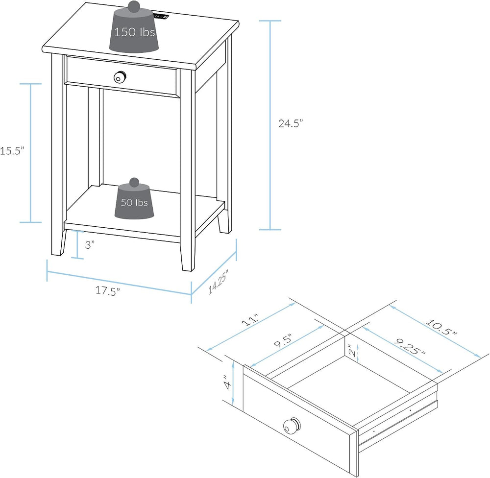 Casual Home Owl Night Stand with USB Port Charging Station and Drawer, 17.5&q...