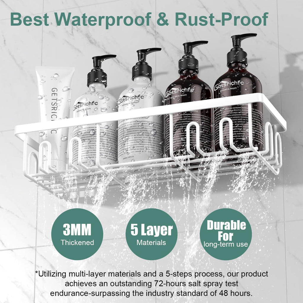 2025 New Adhesive Shower Caddy, Shower Shelves with 16 Hooks, White 2 Pack
