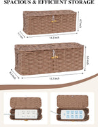 Temary Cable Management Box with Lids, 2-Pack Handmade Cable Organizer Boxes for Home, Office to Hide Cords and Power Strip, Cord Cover Floor Hider Set Woven Rattan Cable Organizer Box (Brown)