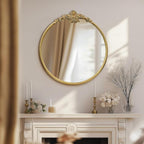 Round Gold Mirror,24inch Baroque Style Vintage Decorative Circle Wall Mirror for Living Room, Bedroom, Bathroom, and Entryway,Antique Gold