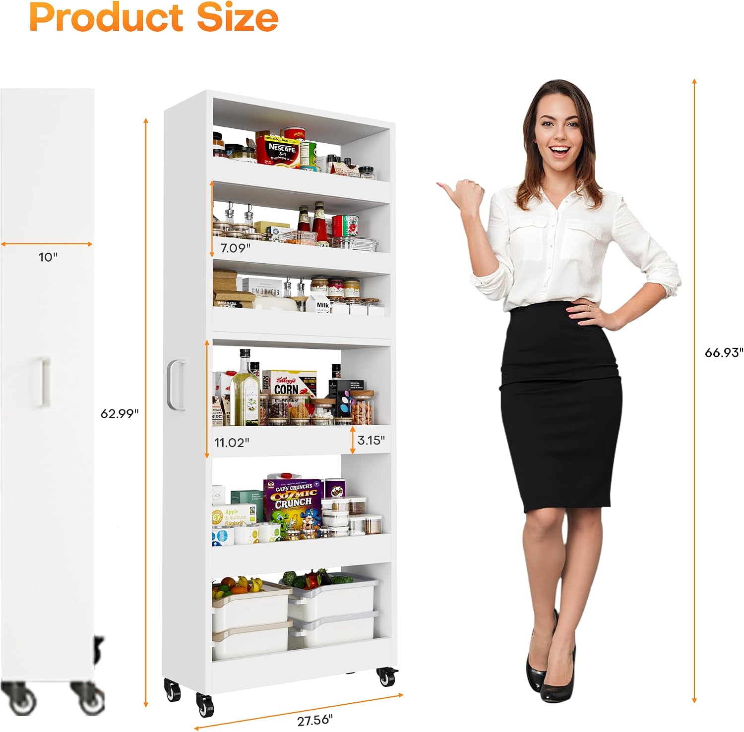 Slim Storage Cart, Lightweight 6 Tier Metal Rolling Utility Kitchen Cart on Wheels, Mobile Storage Shelving Unit Organizer for Bathroom Laundry Office Narrow Places (White, 10" D)