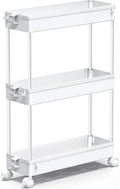 SPACEKEEPER Slim Rolling Storage Cart, 3 Tier Bathroom Storage Organizer Laundry Room Utility Cart Mobile Shelving Unit, Multi-Purpose for Kitchen Office Bathroom Laundry Narrow Places, White