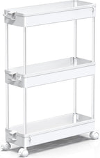 SPACEKEEPER Slim Rolling Storage Cart, 3 Tier Bathroom Storage Organizer Laundry Room Utility Cart Mobile Shelving Unit, Multi-Purpose for Kitchen Office Bathroom Laundry Narrow Places, White