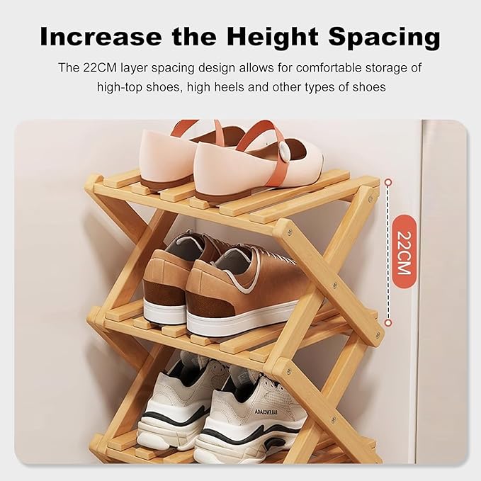 Simcat Wood Shoe Rack Foldable Shoe Organizer Shoe Storage for Small Spaces Free Standing Shelf for Entryway, Bedroom, Garage (5 Tiers,Tawny)