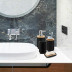 Bathroom Accessories Set,Black Bathroom Set,24 Pieces Bathroom Accessory Set with Shower Curtain,Trash Can for Bathroom Accessories Décor and Home Gifts