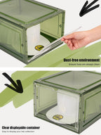 6 Pack Hat Organizer Box, Stackable Clear Baseball Caps Holder Box Containers with Magnetic Door for Hats Snapback Cap Storag, Hat Rack Display Case, Holds 8 Hats Each (Green)