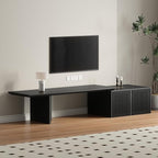 XEW Extendable TV Stand with Storage and Shelves, Wood Entertainment Center for 55+ Inch TV, Modern TV Console, Minimalist Media Console for Living Room, Bedroom-Black (Extendable: 60.6"-84.3")