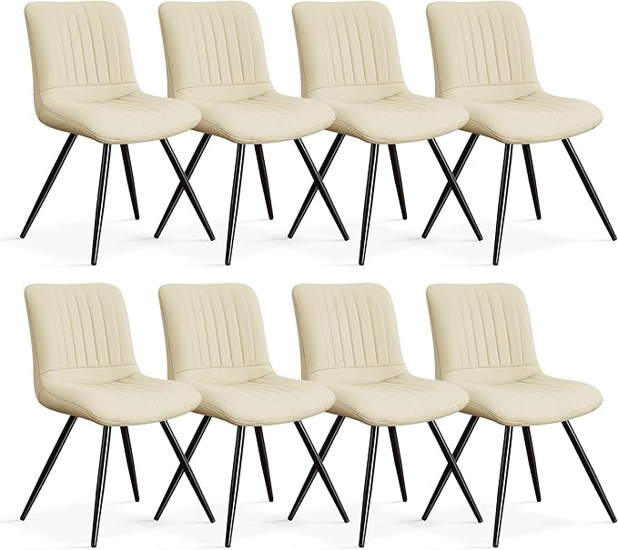 Dining Chairs Set of 8, Modern Dining Chairs with Thick Cushions, PU Leather ...