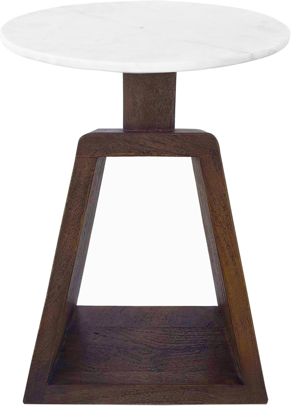 Port Blair Side End Table, 16.5 Inch Height, Round White Genuine Marble Top, ...