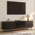 POVISON Fully-Assembled Mid Century Modern TV Stand, Sliding Tambour Door Entertainment Center with Storage, Wood TV Console, Media Console for Living Room Bedroom(Black, 78.74")