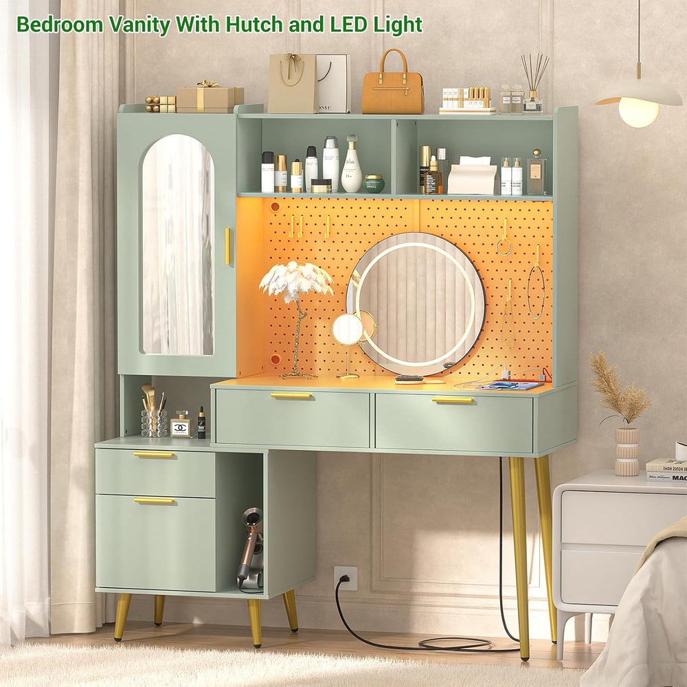 Armocity 48'' Makeup Vanity with Hutch, Modern Bedroom Vanity with Ch...