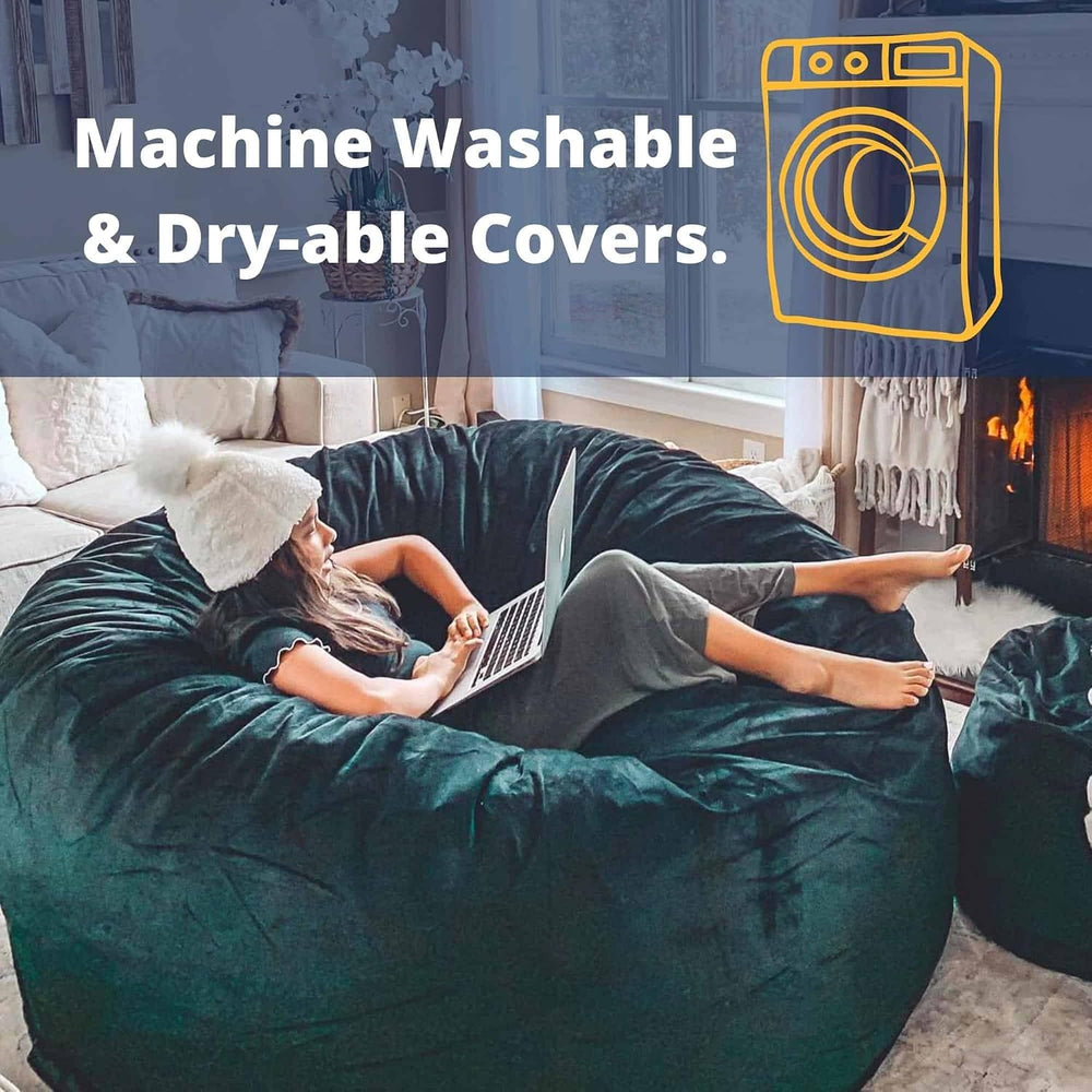 ULTIMATE SACK | 2 Ft Pouf Ottoman | Cloud Fur | Foam Filled - Removable Washa...