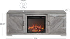 BELLEZE Modern 58" Farmhouse TV Stand with 18" Electric Fireplace Heater & Media Entertainment Center for TV up to 65", Console Table with Storage Cabinets - Hilo (Grey Wash)
