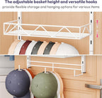 SWTYMIKI Over Door Hat Organizer - 5 Tier Wall Mounted Hat Rack with 4 Adjustable Metal Basket and 3 Hooks, Hanging Baseball Cap Organizer Storage Holds up to 49 Caps for Door, Bedroom, Closet