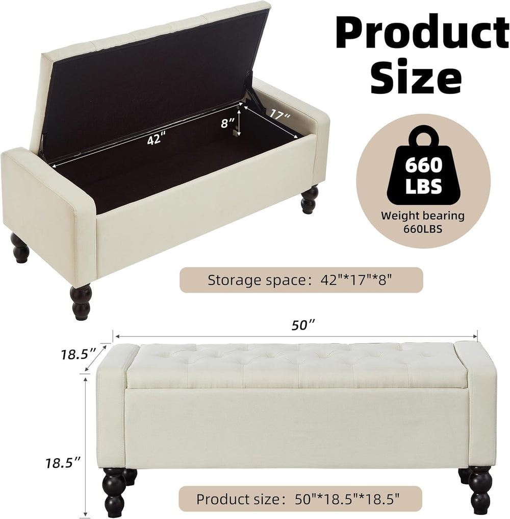 50" W Storage Ottoman Bench with Safety Hinge, Load up to 660 lb Ottoman...
