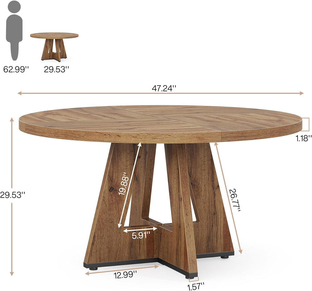 Tribesigns Farmhouse Dining Table, 47 Inch Round Dinner Table for 4, Rustic R...