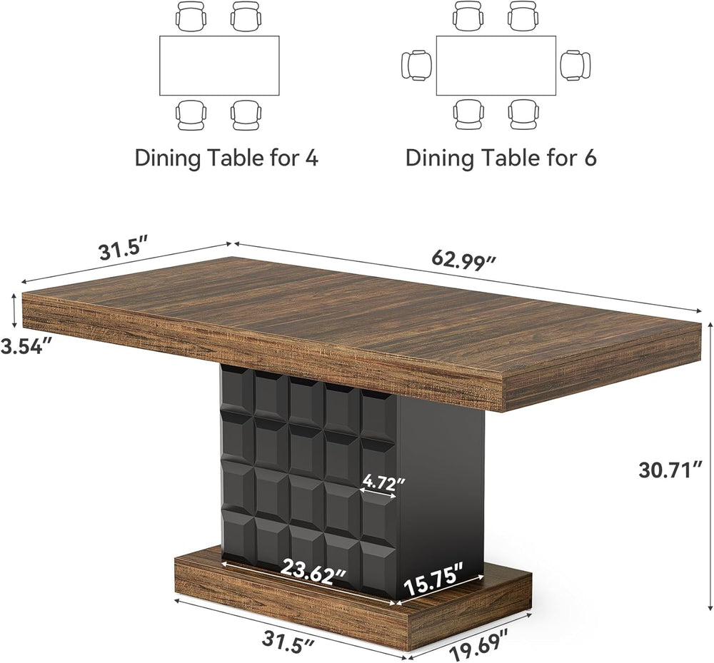LITTLE TREE 63" Modern Dining Table, Rectangular Dinner Table for 4-6, F...