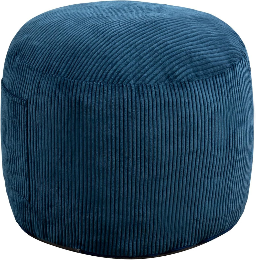Round Stuffed Pouf Ottoman (Blue, 20" D x 20" W x 15" H) | Cor...