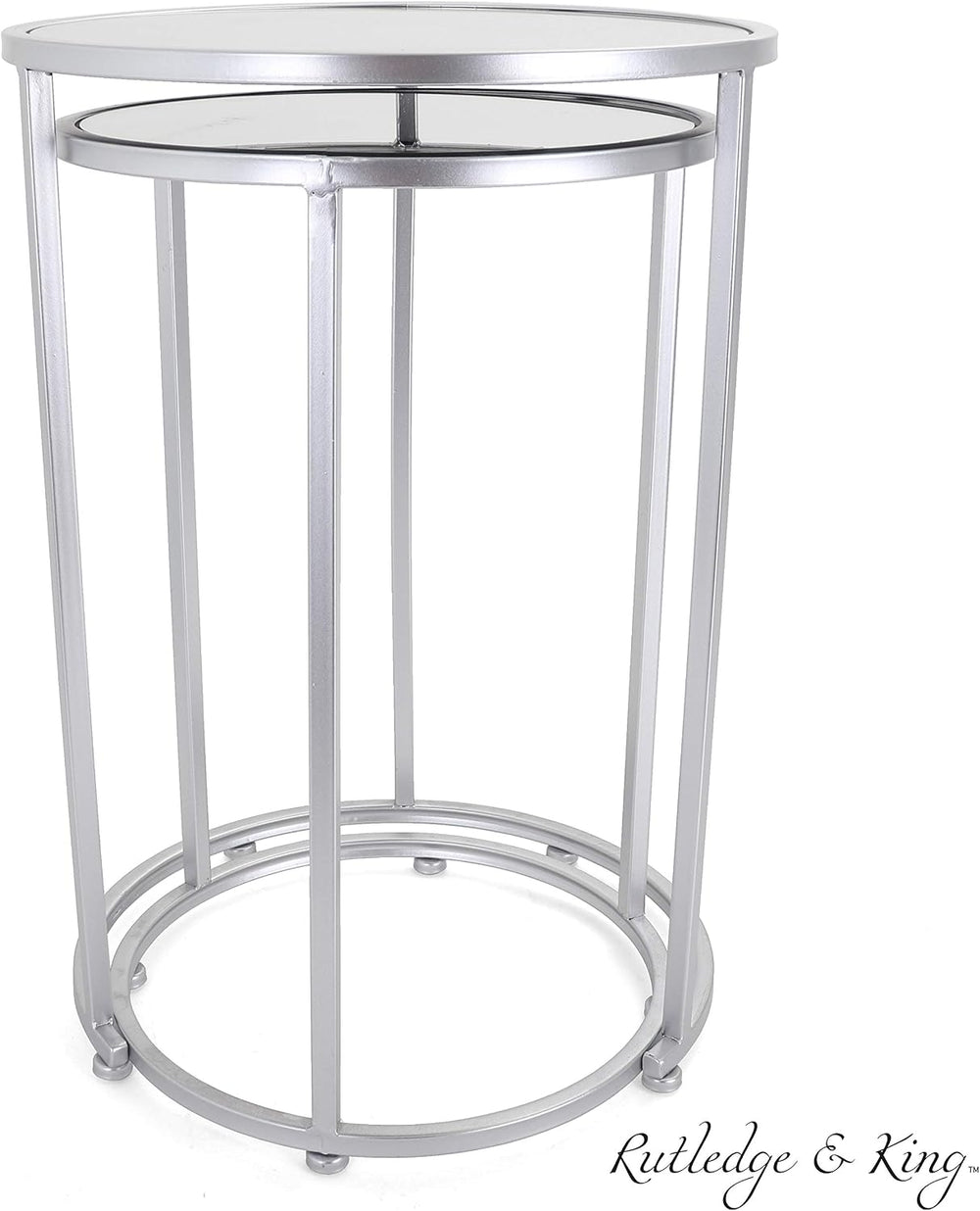 Nested Metal Side Tables - Set of 2 for Living Room & Bedroom (Silver)