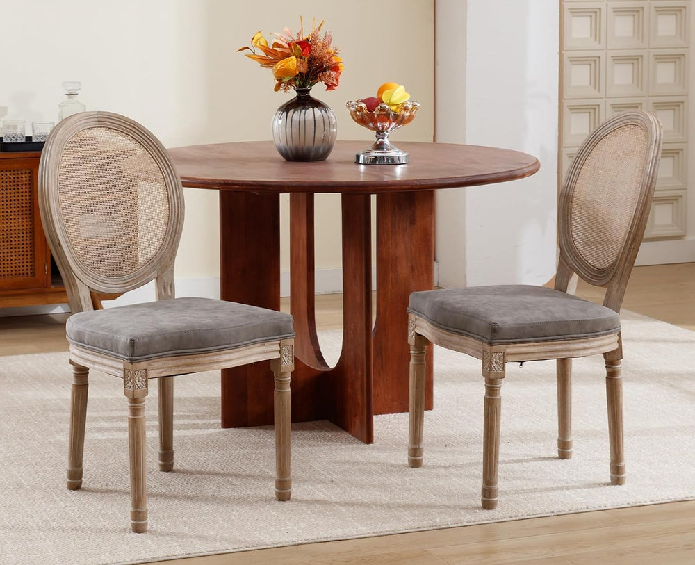 chairus Farmhouse Rattan Dining Chairs Set of 2, Leather French Country Chair...