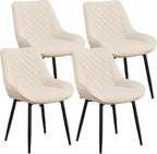 Dining Chair Set of 4, Modern Dining Chairs with Thick Cushions, Faux Leather Upholstered Kitchen Dining Room Chairs with Metal Adjustable Legs for Dining Living Room, Beige