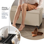 STORAGEBUD Storage Ottoman Bench with Bins, 30-in Storage Bench for Bedroom End of Bed, Folding Foot Rest Ottoman for Living Room Max 660lbs, Faux Leather Ottomans, Beige