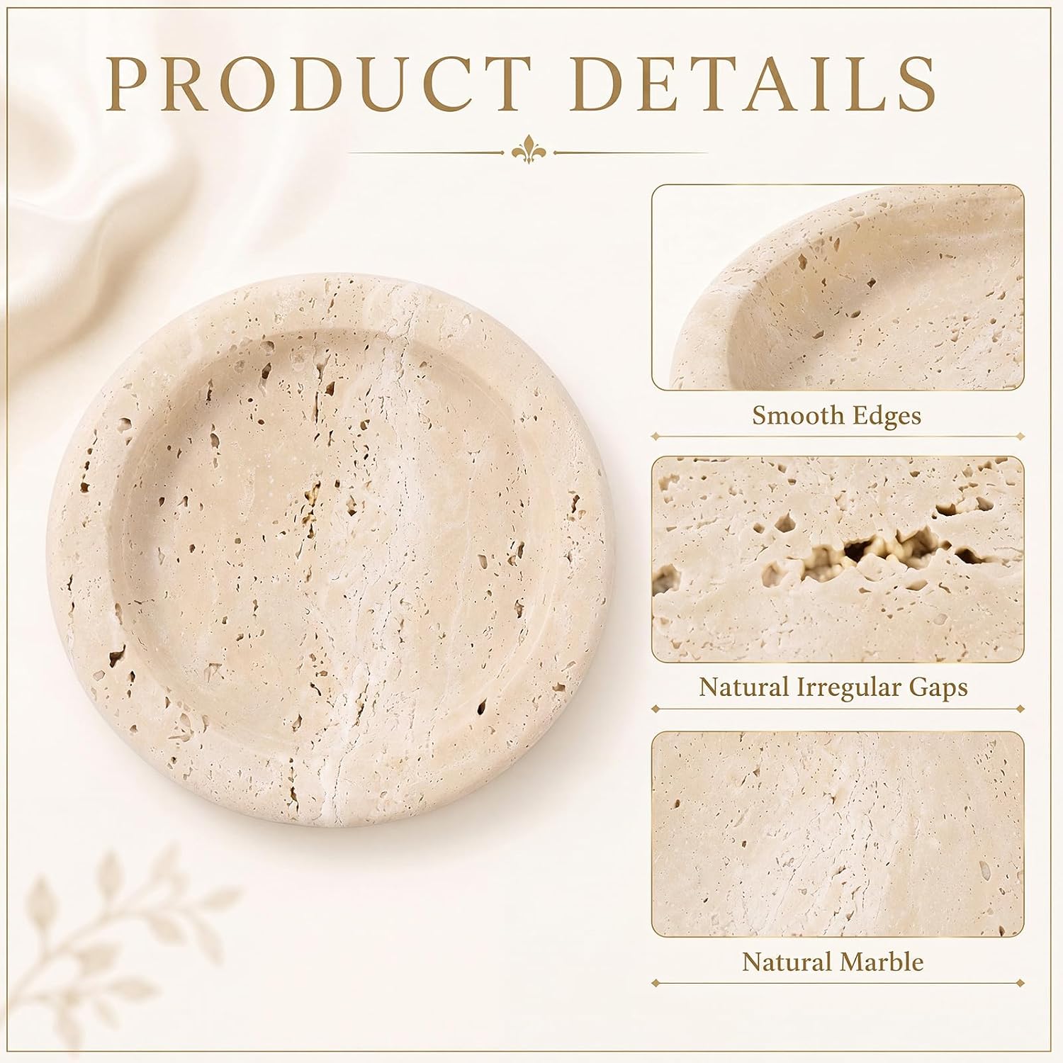 5.5 Inch Small Travertine Stone Tray Marble Jewelry Dish Trinket Tray for Women, Perfume, Coffee Table (Round)