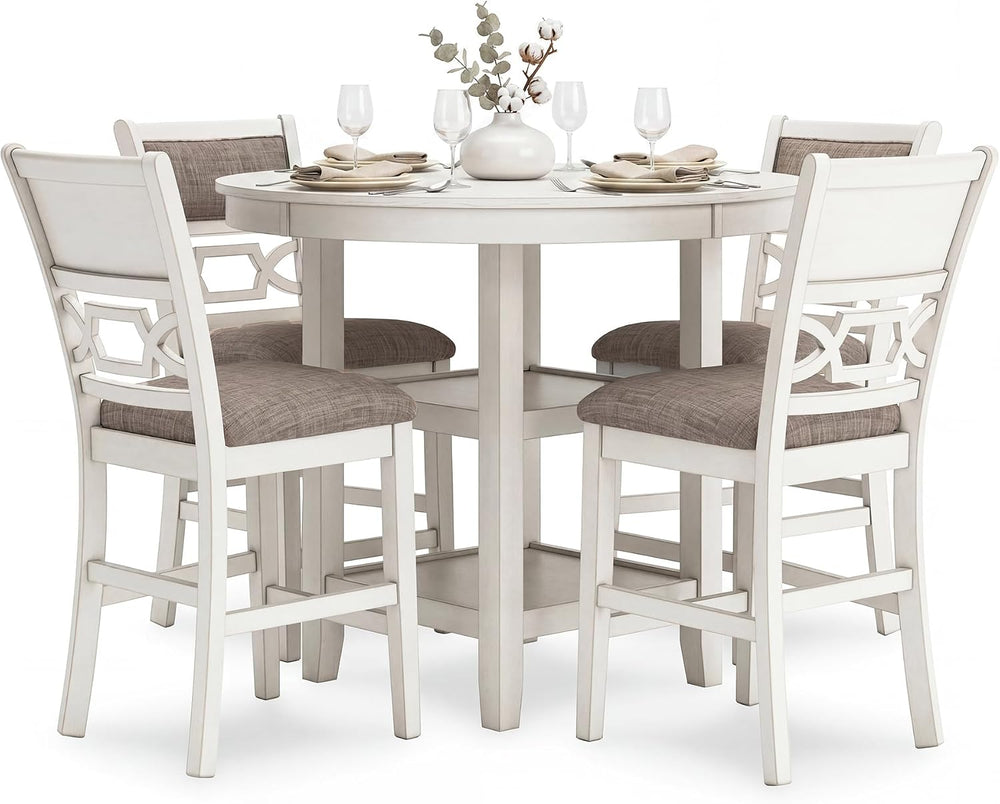 Signature Design by Ashley Round Dining Table Set for 4, Counter Height | 42-...
