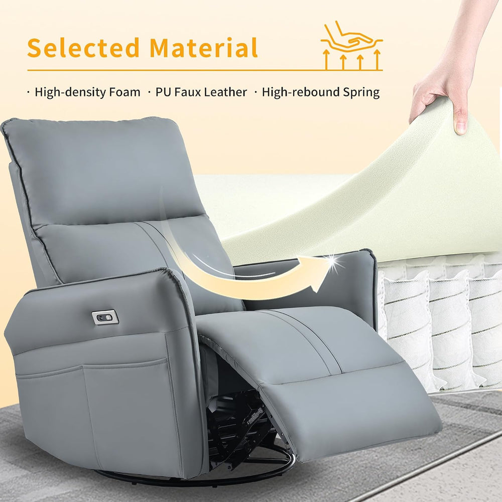 Power Swivel Rocker Recliner Chair with USB Charging Port | PU leather, 270° ...
