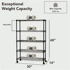 5 Tier Wire Shelving Unit Storage Rack, Metal Heavy Duty Utility Organizers, Organization Units for Products Plant Pantry, Garage, Laundry Racks Durable Shelf Stand,14"W x 30"L x 60"H, Black