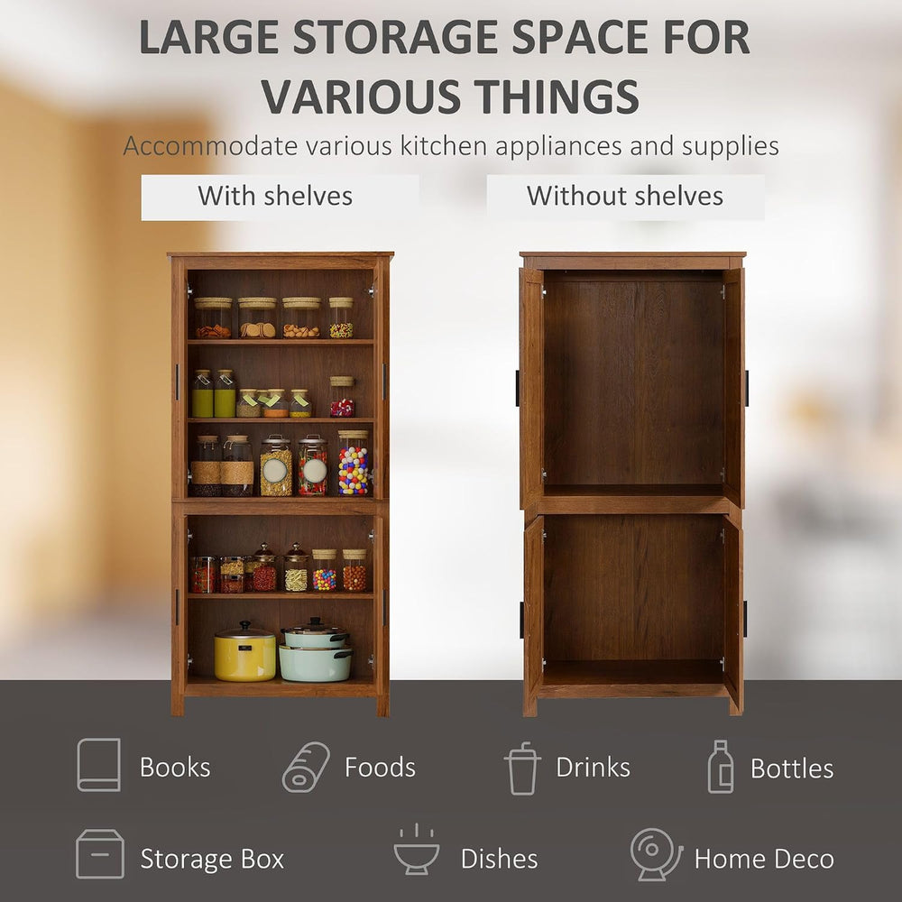 64in Tall Freestanding 4-Door Kitchen Storage Pantry Cabinet with 5-Tier Inte...