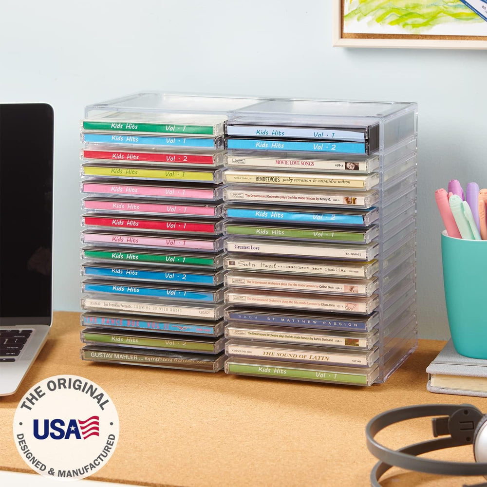STORi Stackable Clear Plastic CD Organizer with Rubber Feet | Rectangular Jew...