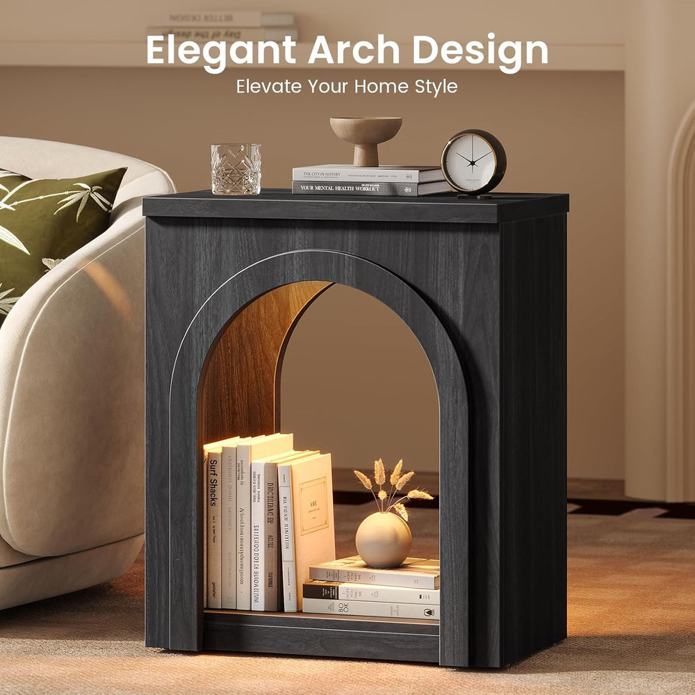 Sikaic Arched End Table Set of 2 with LED Lights, Modern NightStand with Arch...