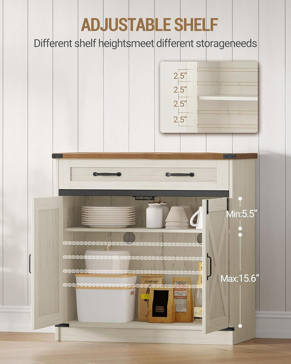 Hzuaneri Kitchen Storage Cabinet, Buffet Cabinet with Storage, Modern Farmhou...