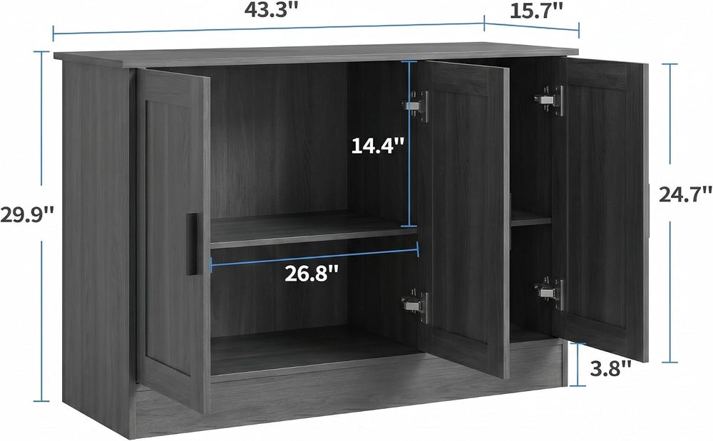 Anystyle 43" Dark Grey Buffet Cabinet with Black Handles