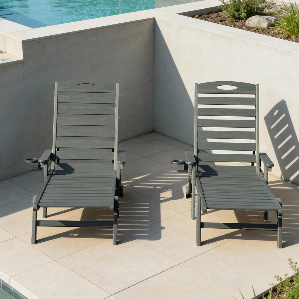 Domi Outdoor Lounge Chairs Set of 2, HDPE Pool Chaise Lounge Chairs for Pools...