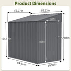 4x7 FT Outdoor Storage Shed,Lean to Lockable Metal Garden Shed Steel with Reinforced Beams,All Weather Waterproof Storage House W/Lockable Door,for Backyard,Patio,Lawn,Garden,Dark Gray