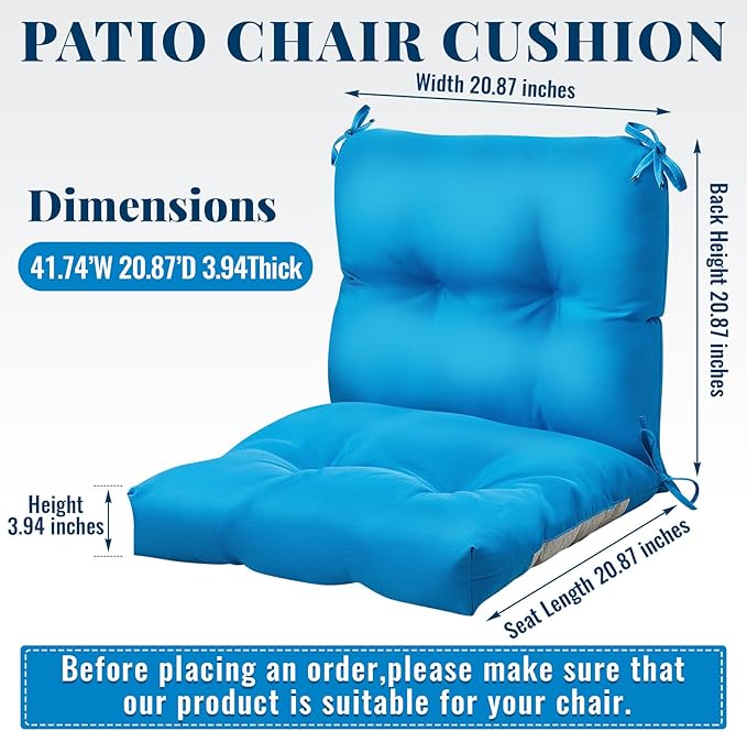 Geetery Outdoor Chair Cushions Set of 4 for Patio Lawn Furniture Wicker Rocking Dining Chairs 42x21x4 Inch High Back Seat Pads Replacement with Ties Weather-Resistant Fade-Resistant Indoor(Blue)