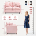 Loveseat Sofa Couch, Small Mini Compact 50" Love Seat 27" Deep Cloud Sofa Seat Washable Chenille Pillow for Apartment Bedroom Dorm Attic Studio Office Living Room Small Space 50-Pink