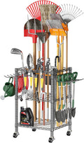 T1 Garden Tool Organizer（with Lockable Wheels） Heavy Duty Garage Tool Storage for Yard，Shed，Outdoor and Lawn，Freestanding Tool Organizers and Storage UP to 50 Tools，Grey with Anti-Tip Device