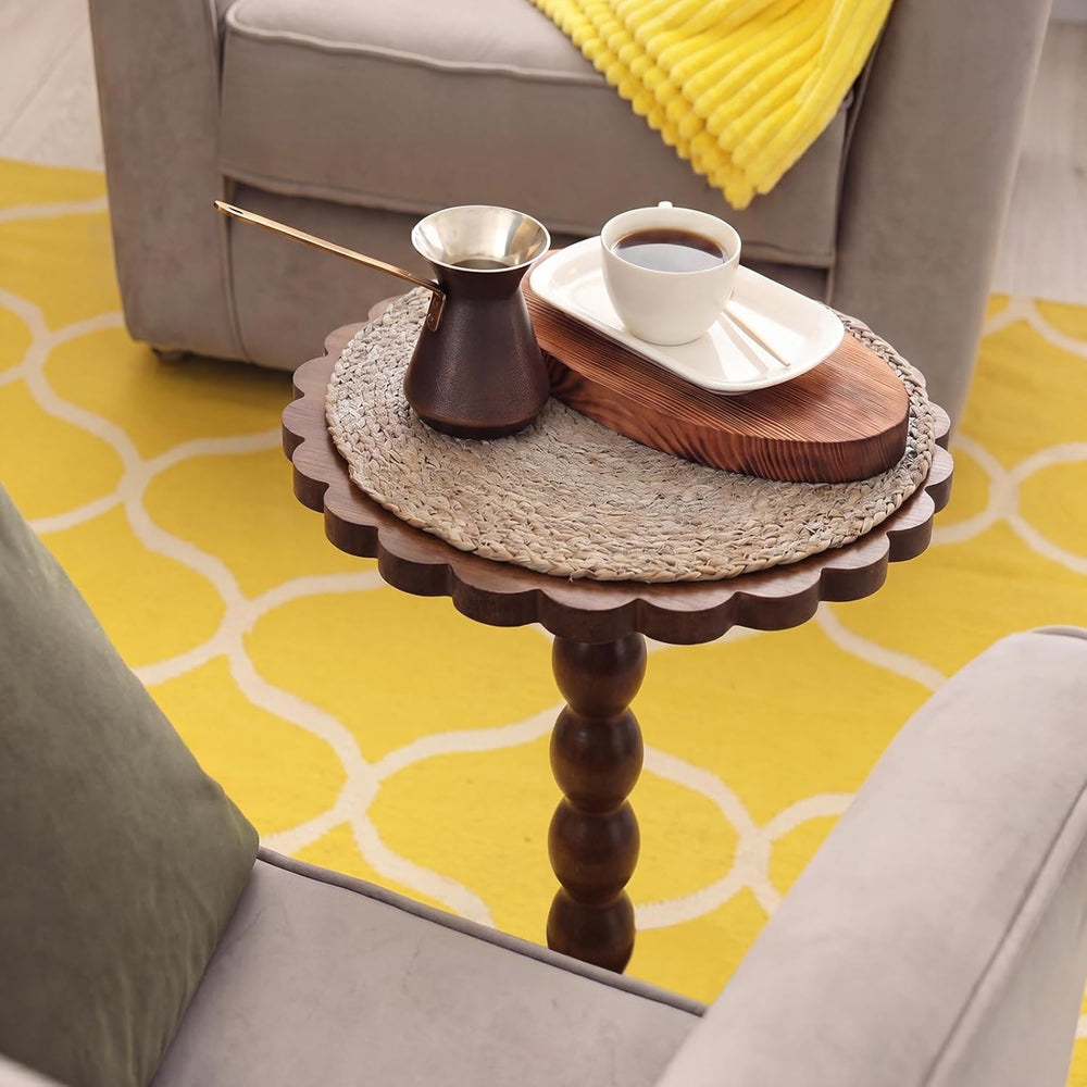 Novabright Round Side Table with Scalloped Edge Small Drink End Table with So...