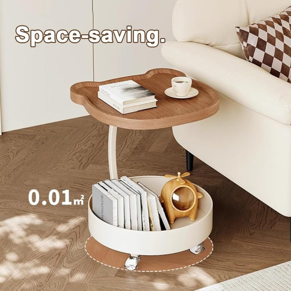 C Shaped End Table, 360°Swivel TV Tray Table with Wheels, Side Table with Sto...