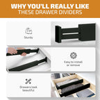 Bambüsi 4 Pack Drawer Dividers - 2.6" High, 16-22" Adjustable Drawer Bamboo Organizers for Clothes, Expandable Dresser Separators in Bedroom/Bathroom/Kitchen/Office Organization and Storage (Black)