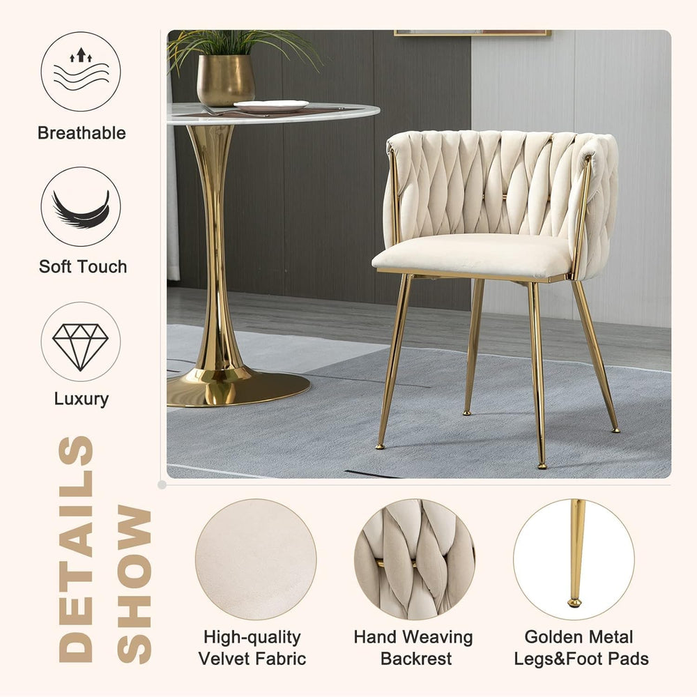 NIOIIKIT Modern Velvet Dining Chairs Hand Weaving Accent Chairs Living Room C...