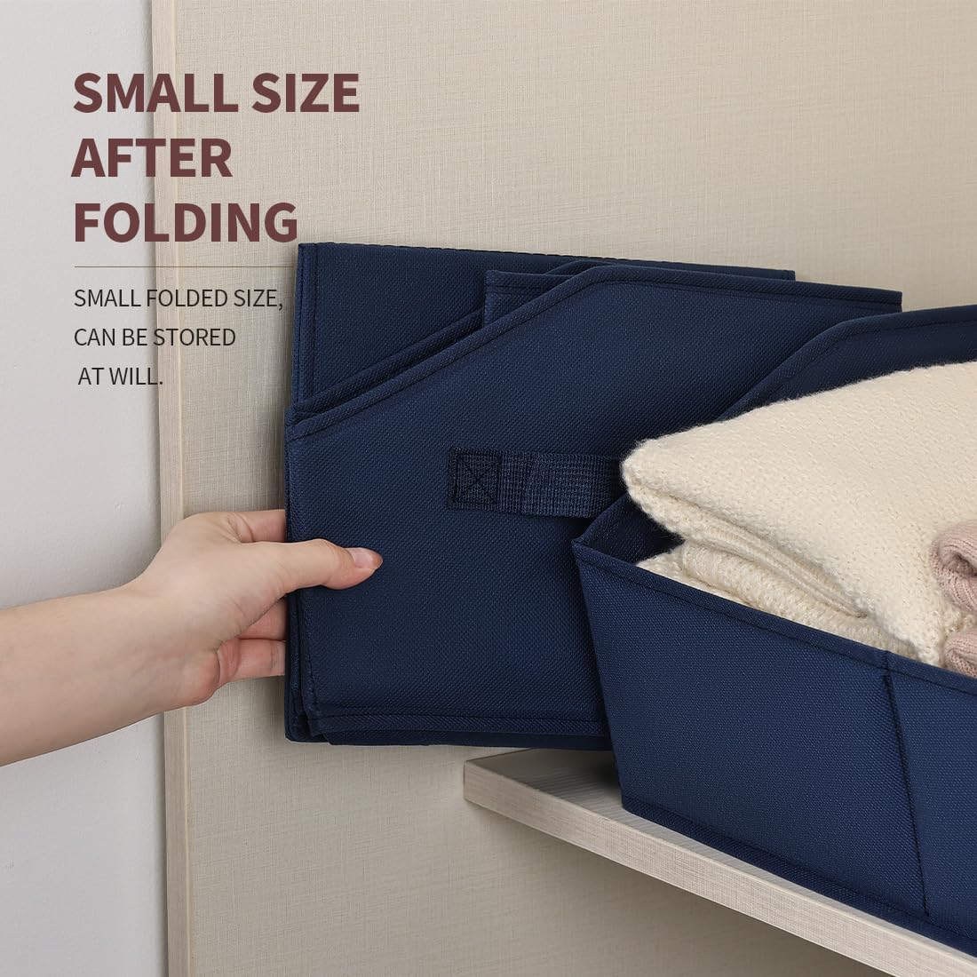 Closet Baskets for Shelves Trapezoid - Decorative Storage Baskets with Handle, Closet Bins for Organization, Shelf Storage Bins for Clothes, Books, Home, Office, 8 Pack, Navy Blue