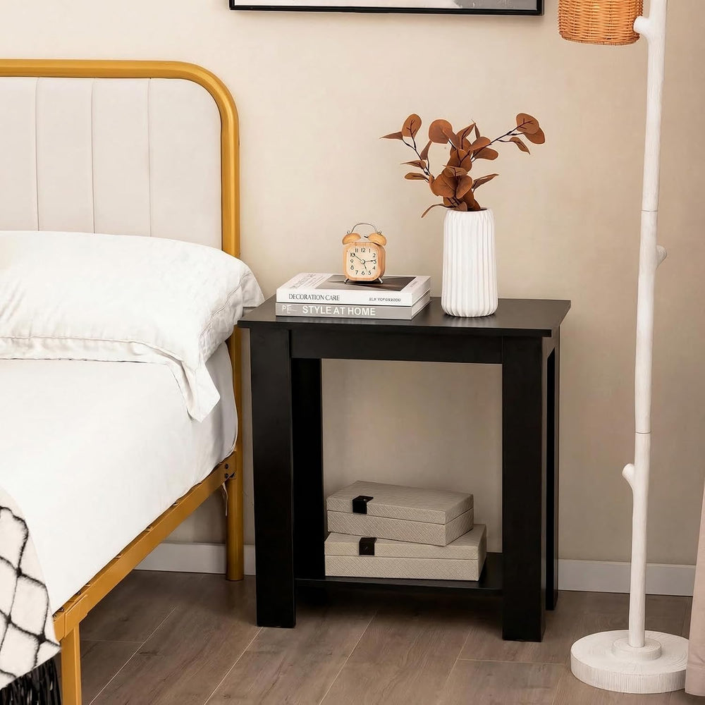 Giantex Narrow End Table, 2-Tier Side Table with Open Storage Shelf, Retro Wo...