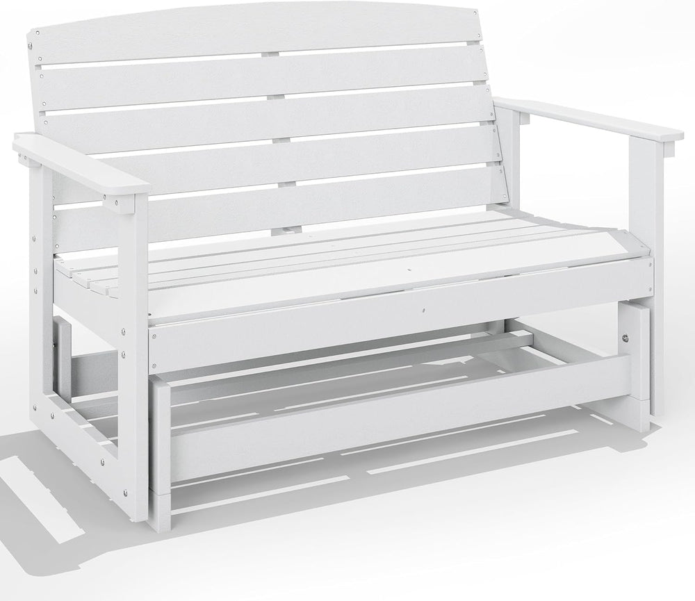 Outsunny 2-Person Outdoor Glider Bench HDPE Weather Resistant White | Patio D...